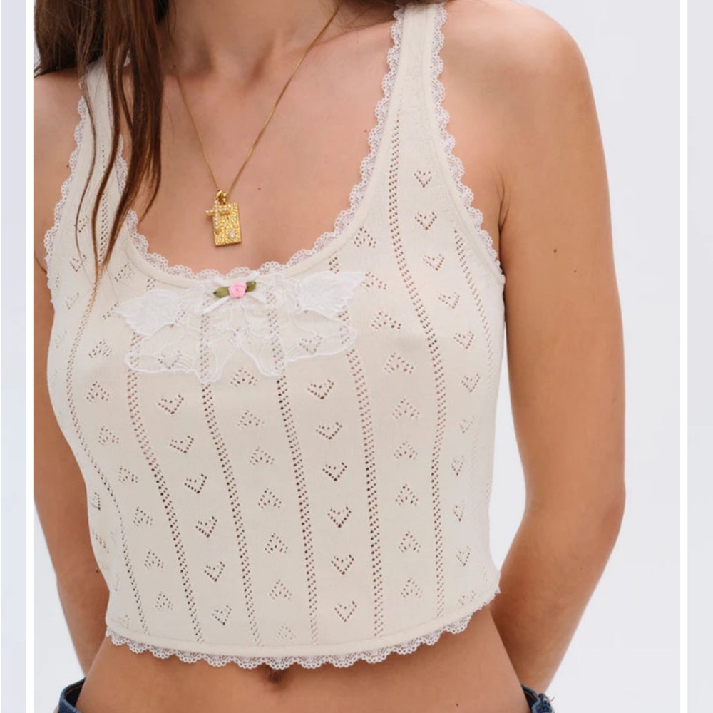 For Love and Lemons Angelina Lace Trim Tank Top with Cherubs L